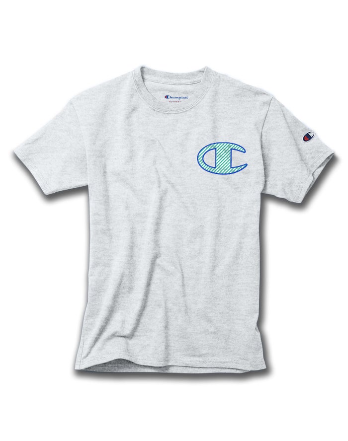 Champion T-Shirt Jongens - Grijs - Cotton C Logo Stroke ( 675139-PZR )